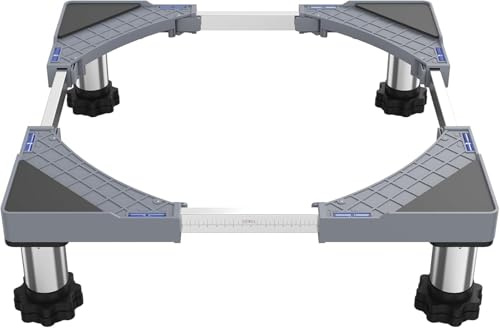 DEWEL Verstellbare Waschmaschinen Untergestell, Podest für Waschmaschine und Trockner, Bärenlast 350kg, Einstellbare Breite 44.5-67cm, Erhöhung Höhe 13cm-17cm, Grau