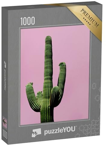 puzzleYOU : Puzzle de 1000 pièces « Vue Minimaliste : Cactus sur Fond Rose »