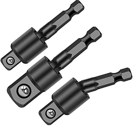 WWFASH Vierkant-Steckschlüssel-Antriebe, Wackel-Steckschlüssel-Adapter, Universalgelenk-Dreh-Steckschlüsselsatz, 1/4 Zoll Sechskant auf 1/4 3/8 1/2 (3 Stück) Schwarz