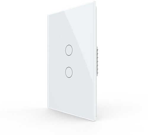 LIVOLO Moderno interruttore elettrico della luce pannello in vetro temperato singolo polo interruttore touch luce da parete con indicatore LED, senza filo neutro, 2 cerchi 1 via (bianco)