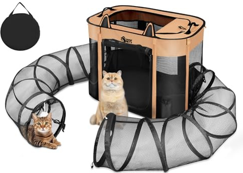 Ownpets Tunnel per recinto per gatti all'aperto, box portatile pieghevole per cuccioli, trasportino per animali domestici, gabbia per uso interno ed esterno