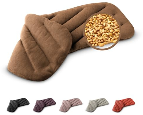 LESCHI XXL Wärmekissen für Mikrowelle (50x20 cm), 100% Bio Baumwolle und Bio Weizen, 8 Kammer Körnerkissen, Braun, anschmiegsames Getreidekissen ideal als Wärmespender für Bauch Rücken Nacken Schulter