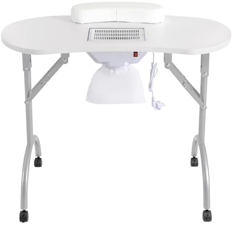 Mesa de manicura con aspiración, mesa de uñas móvil con ruedas, mesa de manicura plegable con rejilla de seguridad y bolsas para aspiradora, banco de trabajo para el cuidado de uñas, 90 x 40 x 72,5