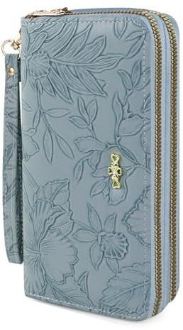 AdiStylinno Women Wallets, Large Capacity Double Zip Long Purses for Women, PU Leather Ladies Credit Card Holder Wallet with Zip Pocket Multi Card Slots and Big Compartments (Blue)