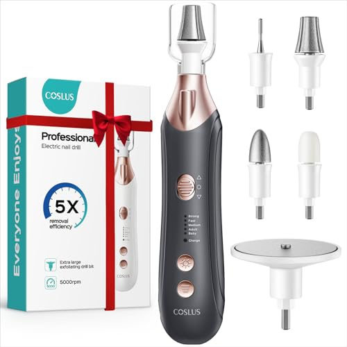 COSLUS C43 Professional Manicure Pedicure Kit, 5-in-1 Electric Nail File for Toenail Hand Feet Care - Wider Grinder for Thick Nails, Cordless, 5 Speed, for Men Women Seniors Home Salon, Black (END10)