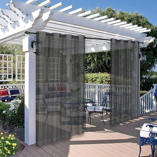 Wasserdichte Outdoor-Vorhänge mit Ösen, Voile, durchsichtige Fensterbehandlungen für Veranda, Pergola, Cabana-Pavillon, 132 x 244 cm, Dunkelgrau, 1 Vorhang
