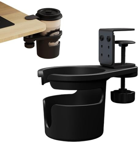 Portavasos de escritorio,Abrazadera para portavasos de escritorio | Almacenamiento de escritorio ajustable para tazas,Clip para portavasos lateral de escritorio giratorio de 360 ​​grados, abrazadera p