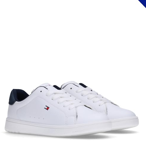 Tommy Hilfiger, Zapatilla de Deporte Plana, con Cordones, Jack, Blanco/BLU, 36