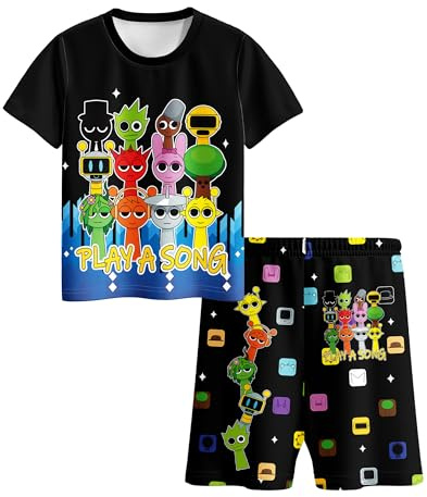 Pitevotur Sprunki Incredibox - Pigiama corto per ragazzi e ragazze, con maglietta e maglietta per giochi musicali, abbigliamento da notte per bambini 3-12 anni, Nero , 7-8 Years