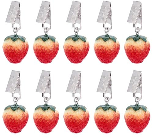 PH PandaHall 10pcs Strawberry Tablecloth Clips Tablecloth Weight Clips Resin Table Cover Weight Clips Tablecloth Weights Hangers Handicraft Tablecloth Clips for Decor Outdoor Party Wedding Picnic