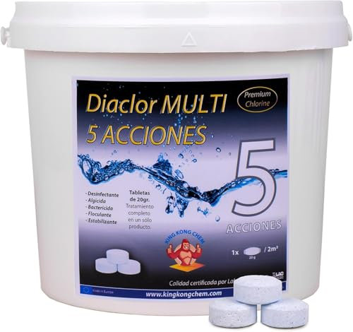 Cloro Diaclor 5 acciones Especial Mini Piscinas (Pastillas 20 gr - 3 cm Diametro) - SIN Cobre - (5kg)
