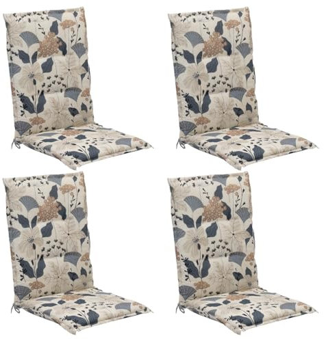 Home4You 4er Set Mittellehner-Stuhlauflagen in Creme und Blau – Gartenstuhlauflage 108 x 50 x 6 cm – Polyester & Baumwolle – Mit seitlichen Bindekordeln – Gefertigt in Deutschland