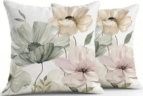 JANGYUHH 2 er Set Kissenbezug 40x40 cm Abstrakte Sofakissen Tintenblumen Dekokissen Vintage Grün Kissenbezüge Dekorativ Kissenhülle aus Polyster Leinen für Garten Sofa Wohnzimmer Bett
