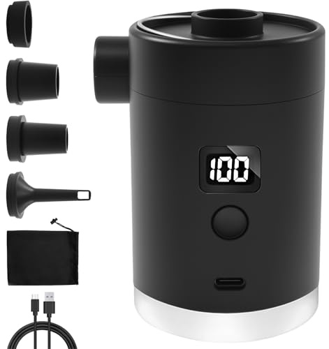 Portable Electric Air Pump,3600mAh Air Bed Pump for with Fast Inflating,Rechargeable Pumps with 4 Nozzles & LED Light & Hook for Swimming Pool,Children's Pools,Inflatable Boat
