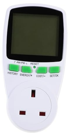 DECOMELODY Electricity Usage Monitor Plug with Digital Lcd Display, Easy to Read and Use Abs Power Meter for Measuring Cost and Energy Consumption in Homes and Offices