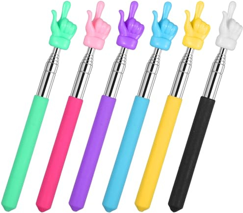Ptwola 6Stück Zeigestab Ausziehbar Teleskop Lehrer Zeiger Klassenzimmer Finger Zeigestock Edelstahl Ausziehbarer Bunte Fingerform Zeigestab Elstahl KinderAusziehbarer für Unterricht Vorlesungen Lesen