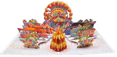 REMOtech 3D Pop Up Karte Freizeitpark mit Riesenrad - 3D Geburtstagskarte mit Achterbahn für Kinder, Städtetrip Gutschein, Geldgeschenk oder Gutschein für Vergnügungspark