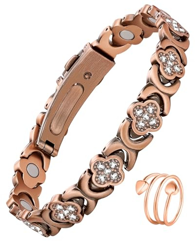 Jeracol kupferarmband damen mit magneten – Verstellbares Magnetarmband und Magnetringe damen aus 99,9 % reinem Kupfer, Geschenkbox | Mit eingelegten Neodym-Magneten und funkelnden Zirkonia-Steinen, verstellbares Magnetarmband