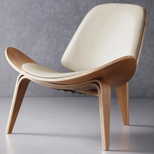Solid Wood Mid Century Chair Tripod Shell Design Single Leather Accent Chair Suitable for Living Room Hotel Office Black