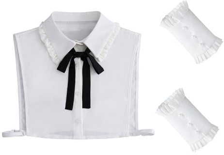 Ensemble d'accessoires de vêtements pour femmes, étudiants, faux poignets et nœud papillon à volants, faux col amovible, demi-chemise pour la vie quotidienne, faux col haut avec fausses manches, blanc