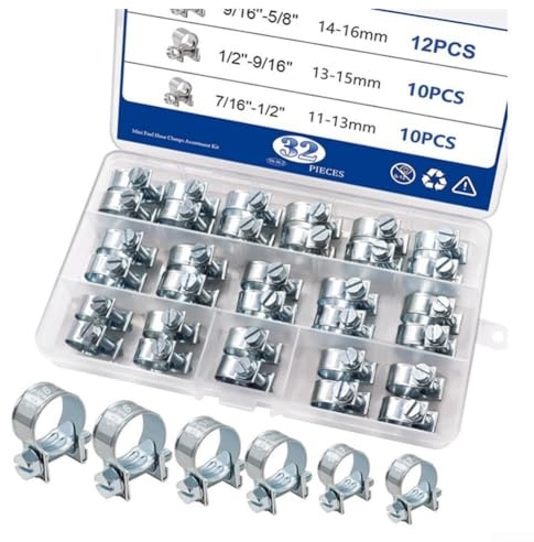 Pumixiy Carbon Steel Galvanized Strong Throat Clamp Set with T-Bolt Design for High Pressure Water and Oil Pipe Applications, 32-Piece Industrial Grade
