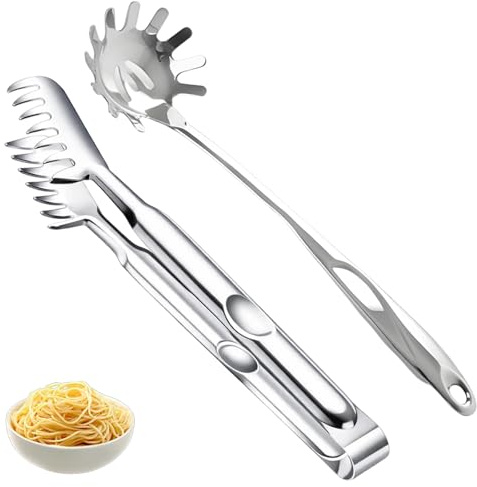 Nudelzange, Spaghettilöffel Und Spaghettizange, 2 Stück Edelstahl Nudelkellen Mit S-Form Grillzange, Ideal Für Pasta Und Spaghetti, Langlebig Und Praktisch