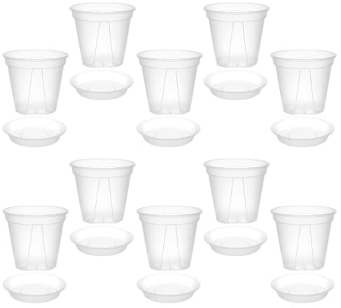 BCOATH Pots en Plastique Transparents pour Orchidées avec Soucoupes Pot Respirant à Fond Creux pour Contrôle des Racines Lot de 10 Set de Pièces pour Intérieur et Balcon Taille