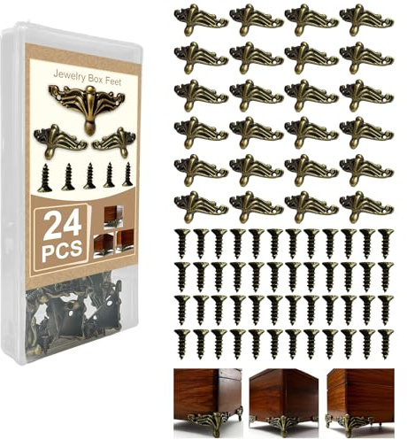 DVDVBOOM 24 PCS Antique Brass Box Legs Feet, Wood Case Jewelry Chest Storage Corner, Jewelry Box Feet Corner Protector Zinc Alloy for Embossing Wooden Case Decor Cases