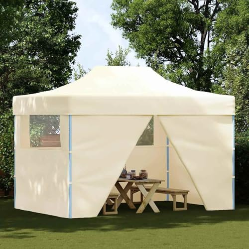 WGYHOME Tenda pieghevole pop-up 3 x 4,5 m bianco crema con 4 pannelli laterali – impermeabile e resistente ai raggi UV in 600D Oxford/PVC, ideale per giardino, matrimoni, feste e festival