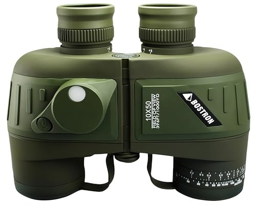 SeaSpix Marine Fernglas 10X50 Wasserdicht mit Kompass und Entfernungsmesser, BAK4 Prismen Mehrfach Vergütet, Ideal für Segeln Angeln und Küstenbeobachtung (Green)