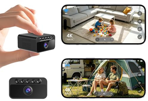 Bextgoo Mini Überwachungskamera Ohne WLAN, 4K Mini Kamera Überwachung Innen Akku, WLAN/AP Hotspot/Offline, mit Nachtsicht, Magnet Halterung, Kleine Kamera für Innen und Außenbereich, Tiefschwarz