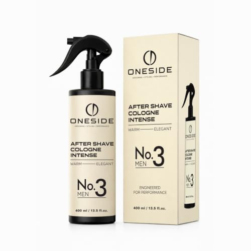 ONESIDE Barber Cologne No.3 Men 400 ml - After Shave Men's Spray with 6% Fragrance Oil Content - Bergamot, Apple, Honey, Tobacco, Vanilla & Tonka Bean - Men's Shaving Water, Hair Perfume, Body Spray
