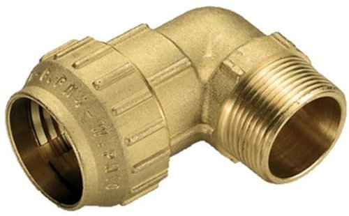 Rohrbogen M, Messing, Tiemme 3/4 Zoll x 25 mm, für Polyethylen-Rohre