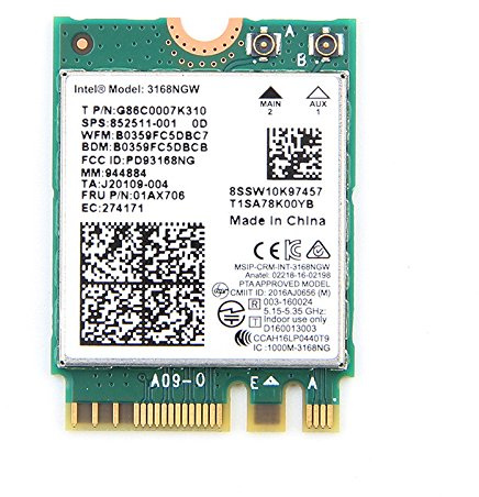 AZSNOW Trådlös Mini Wlan med dubbla band för Intel 3168 AC 3168NGW NGFF M.2 802.11ac Wifi Bluetooth 4.2-kort 2.4G 5Ghz nätverk Wi-Fi-adapter