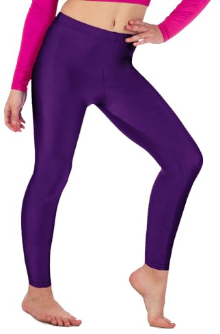 Re Tech UK barn, flickor leggings, gymnastisk dans neon fotlös balett stretchig glänsande elastisk barn lycra tights sport, svarta leggings för flickor, Lila, 3-4 År