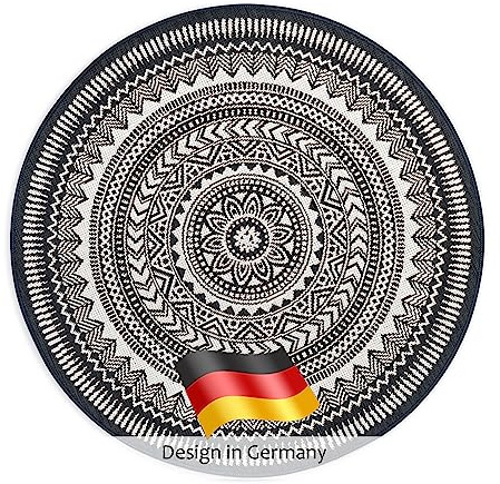 DomDeco In- und Outdoor-Teppich Rund - 120x120cm - Stilvoller Teppich für Innen- und Außenbereich - Schwarz-Beige