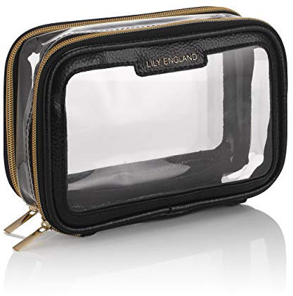 Lily England Kosmetiktasche Durchsichtig - Wasserfeste Kulturtasche, Durchsichtige Kosmetiktasche für Reisen und Alltag, Kulturbeutel Transparent für Frauen und Männer, Schwarz