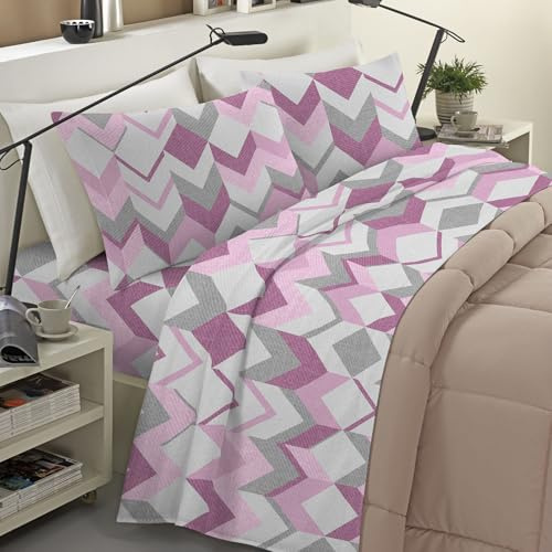 Banzaii Completo Lenzuola Singolo Invernale in Flanella Felpate 100% Cotone Anti-Pilling 1 Piazza Atena Rosa