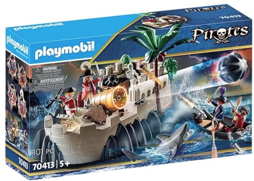 Playmobil 70413 Bastion des Soldats - Pirates - en quête du trésor - avec Quatre Personnages, Un Bastion équipé d'un Gros Canon, Un trésor et des Accessoires - Dès 5 Ans