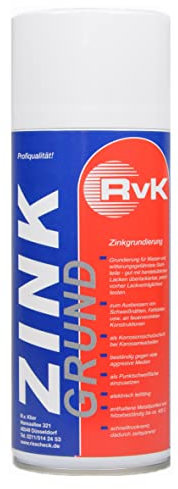 RvK Zinco Spray 400 ml – Protezione Antiruggine per Acciaio e Ferro, Verniciabile, per Uso Industriale