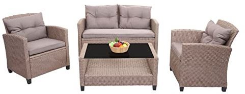 Mendler XXL Poly-Rattan Garnitur HWC-F10, Balkon-/Garten-/Lounge-Set Sitzgruppe, Sofa Sessel mit Kissen Spun Poly - grau-braun