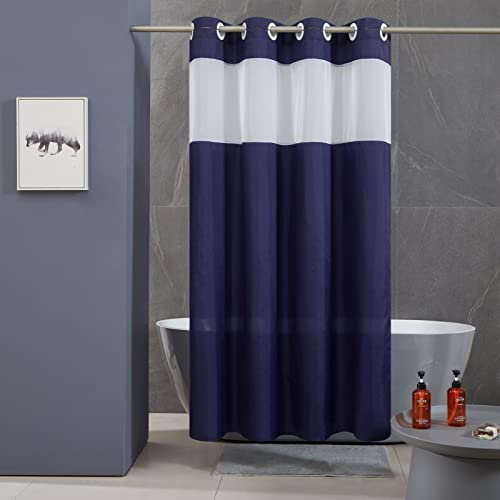 Furlinic Tenda Doccia Antimuffa Trasparente Tessuto Impermeabile Poliestere Lavabile Tende Doccia Angolare Bagno Blu Navy Grommet Scorrevole 150x180cm.