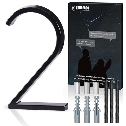 5 Inch Floating House Number 2, VONDERSO Black Metal Modern Outdoor Address Sign for Yard Street and Mailbox, Zinc Alloy Solid Address Numbers and Letters with Exquisite Drawing Process