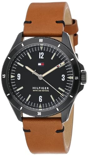 Tommy Hilfiger Analog Quarzuhr für Herren mit Braunes Lederarmband - 1791906