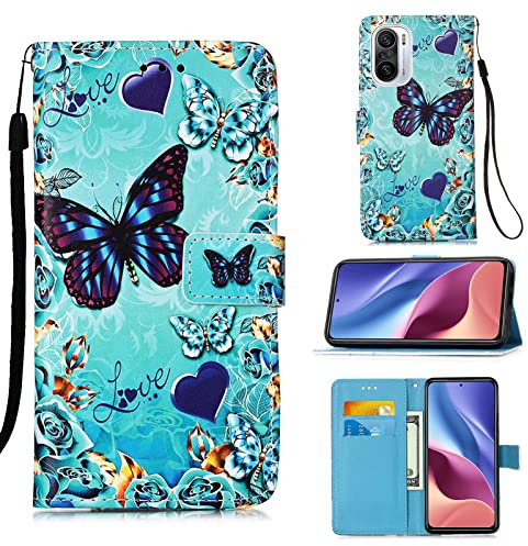 CRABOT Funda Xiaomi 11i/Poco F3 /Redmi K40/Redmi K40 Pro Carcasa Tarjeta Billetera Pintado Patrón Hebilla Magnética Cubierta Protectora+1pcs Protector de Pantalla -(Mariposa)