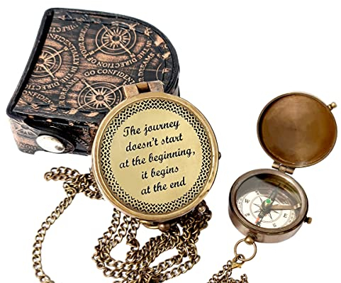Brass Nautical - Messing-Kompass graviert mit motivierender und inspirierender Botschaft, Geschenk für Sohn, Enkel, Tochter, Taufe, Konfirmation, Kommunion Patensohn (Beginn der Reise)
