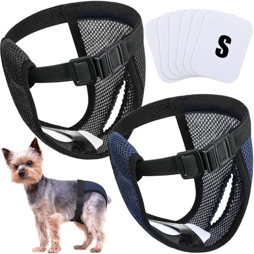 2 Paquetes Pantalones Pañales para Perros con 6 Toallas Sanitarias Bragas Protectoras Lavables Braguitas Higiénicas para Perros Hembras en Celo Sangrado Mensual, Negro y Azul (S)