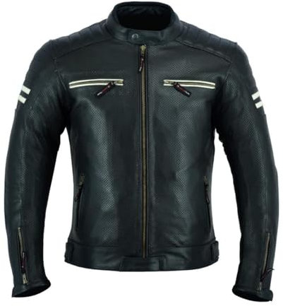 MBJ-12A - Chaqueta de piel perforada para hombre, color negro, con protección CE, Negro, M