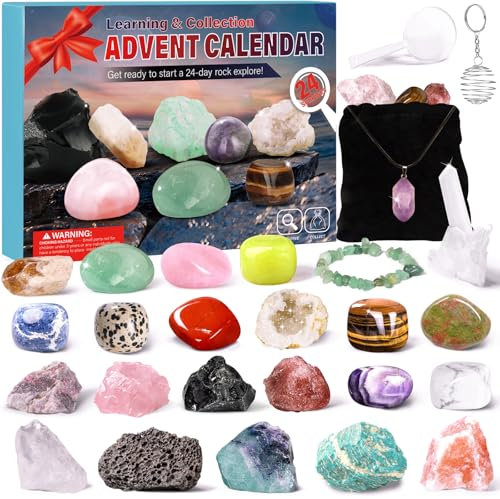 Adventskalender 2025 für Kinder Kristalle,24 Tage Weihnachten Adventskalender Countdown Überraschungen,Natürlichen Edelsteine der Beste Geschenk für Jungen,Mädchen (24 Tage)