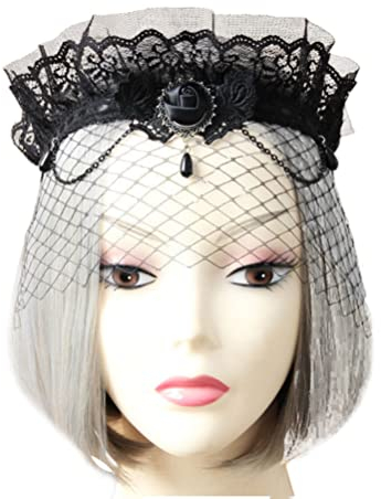 FOMIYES Spitzenschleier Kronenmuster Stirnband Grenadine Haarschmuck Vintage Brautschleier Hochzeit Kostüm Party Zubehör